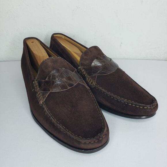 Mezlan Severo Mens Size 10 Brown Suede Genuine Crocodile Loafers Slip On Shoes
